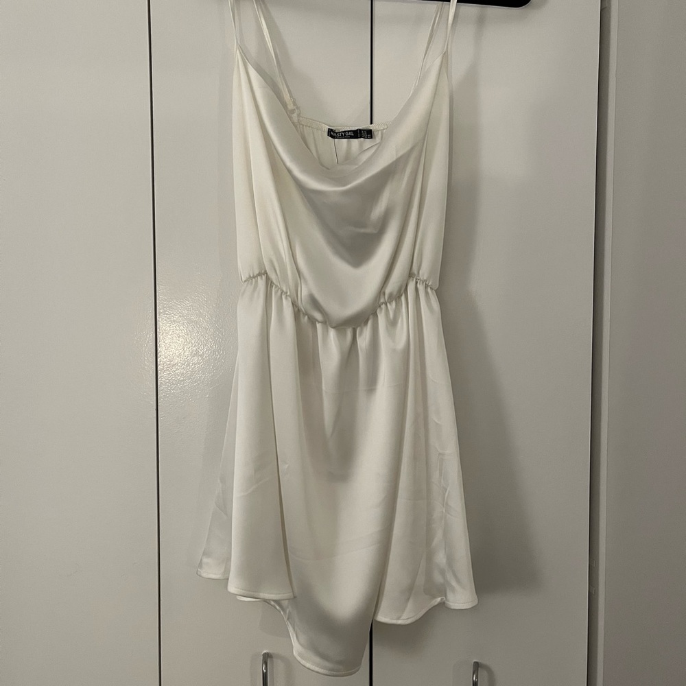 White Cowl Satin Mini Dress